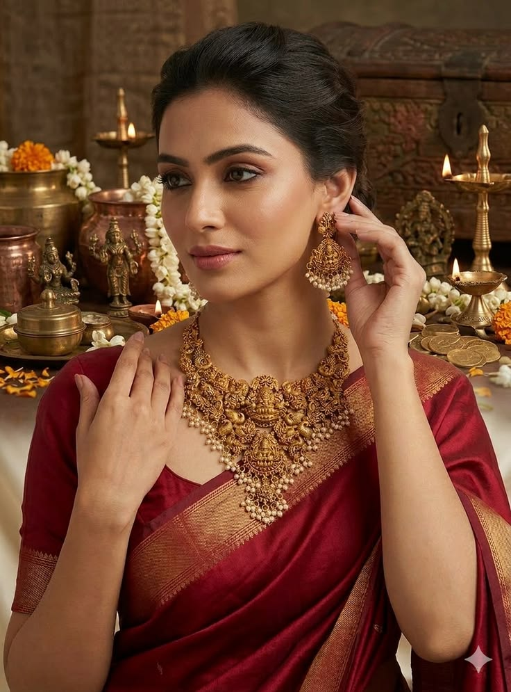 Model wearing temple jewellery